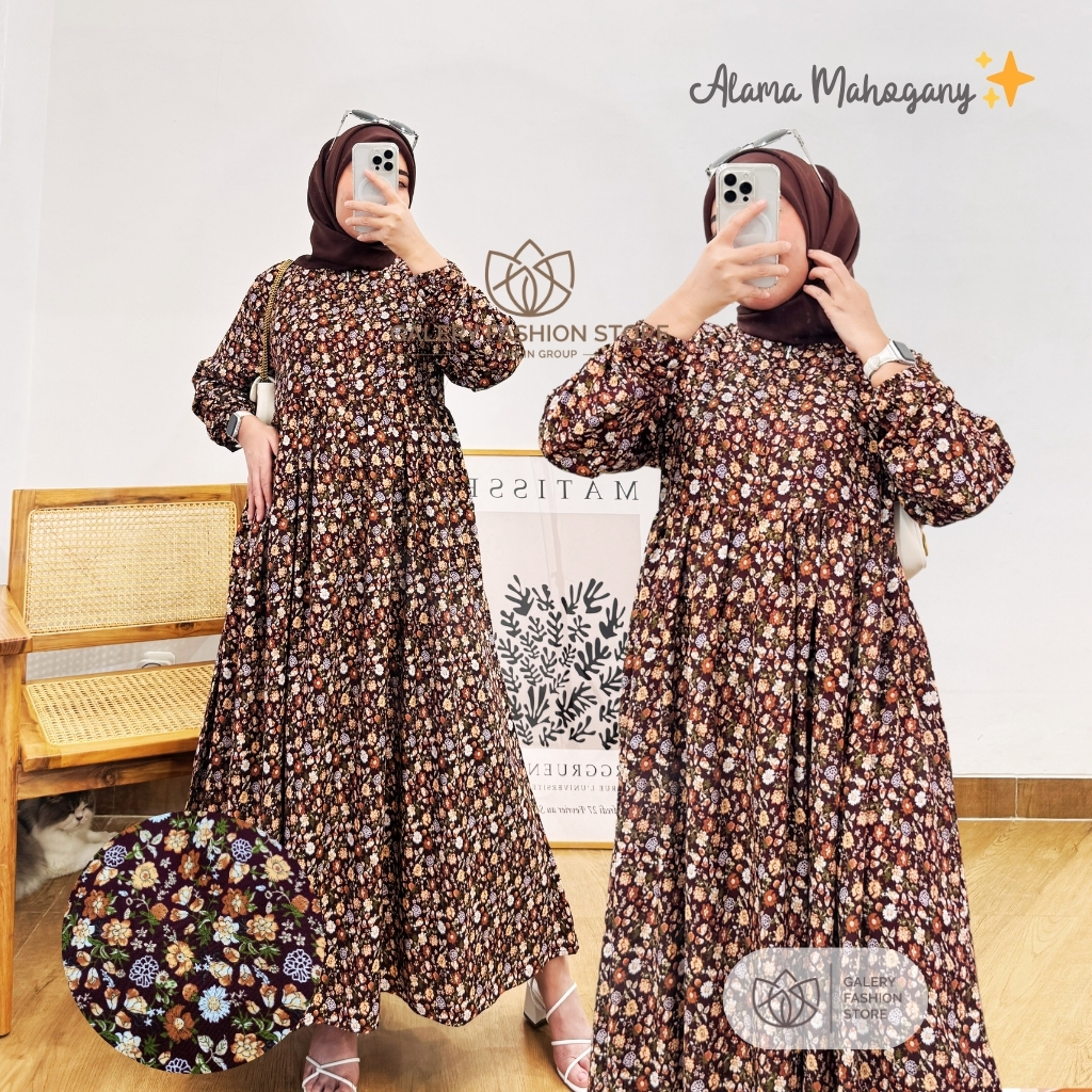Midi Dress Rayon Premium Terbaru Jumbo Busui By Kamalin Motif Alama