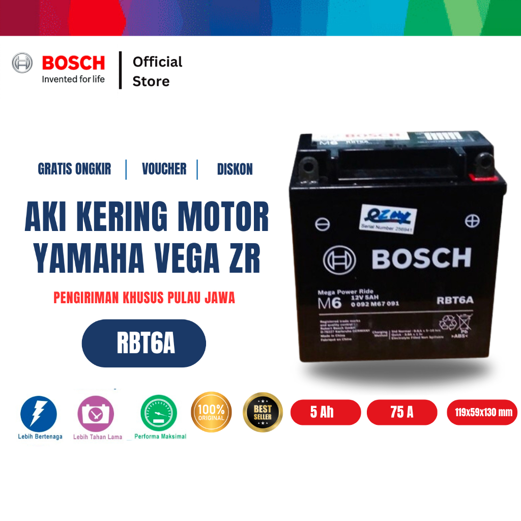 Bosch Aki Kering Motor Yamaha Vega ZR 2009-2011 - Maintenance Free - RBT6A