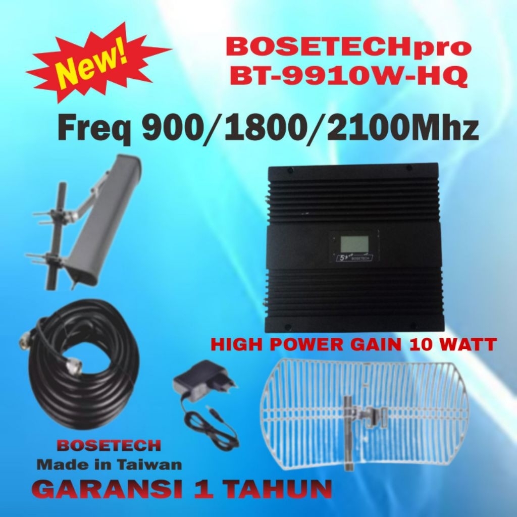 BOSETECH BT-9910W-HQ Repeater GSM 10 Watt Penguat Sinyal Hp LTE 4G 3G 2G Signal Booster Antena Grid 