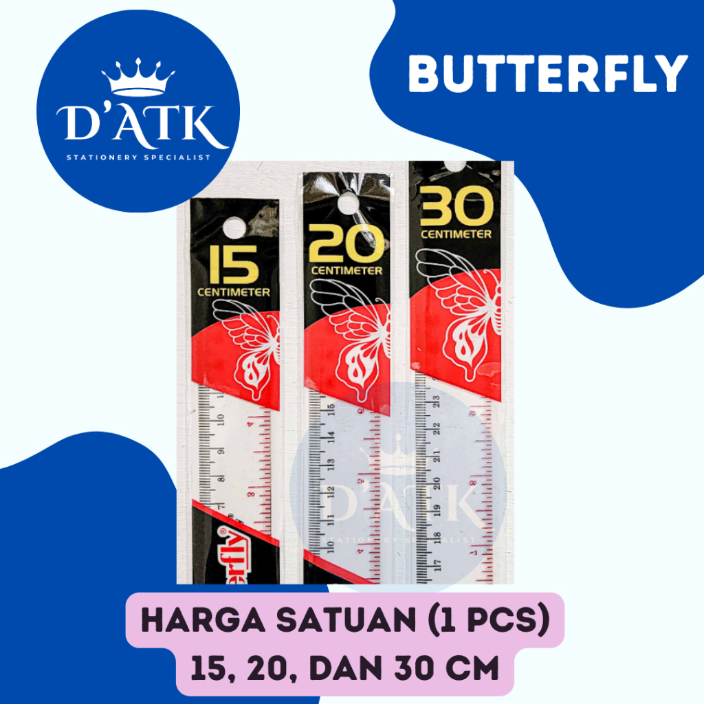 

Penggaris Butterfly 30CM,20CM,15CM (1 Satuan) (1 PCS)