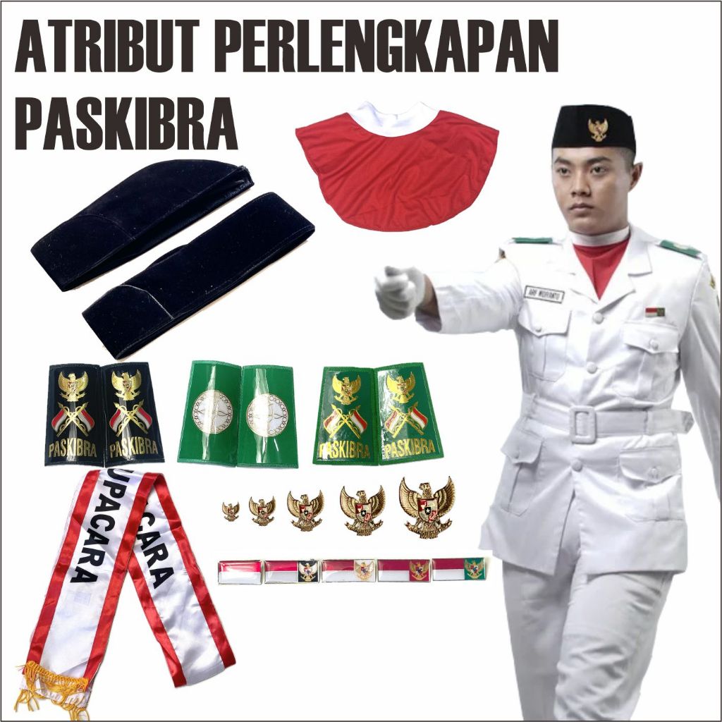 Atribut PASKIBRA Perlengkapan PASKIBRAKA Evolet Paskib Garuda Pin Merah Putih Syal Peci Paskibra