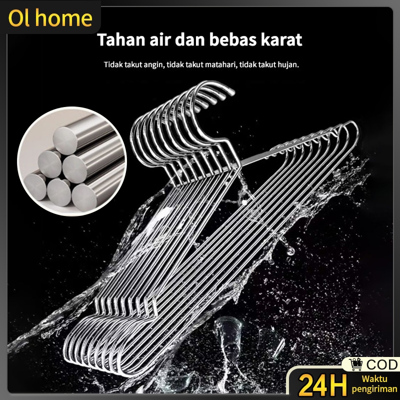 Olhome 3 mm Hanger Baju Stainless Tebal 3 mm Gantungan Baju 1 Paket 10 Buah