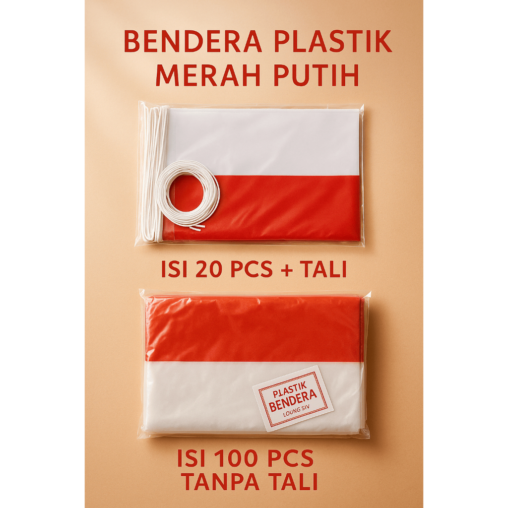 (ISI 100 ) Bendera Plastik Merah Putih / Bendera Plastik Merah Putih + tali