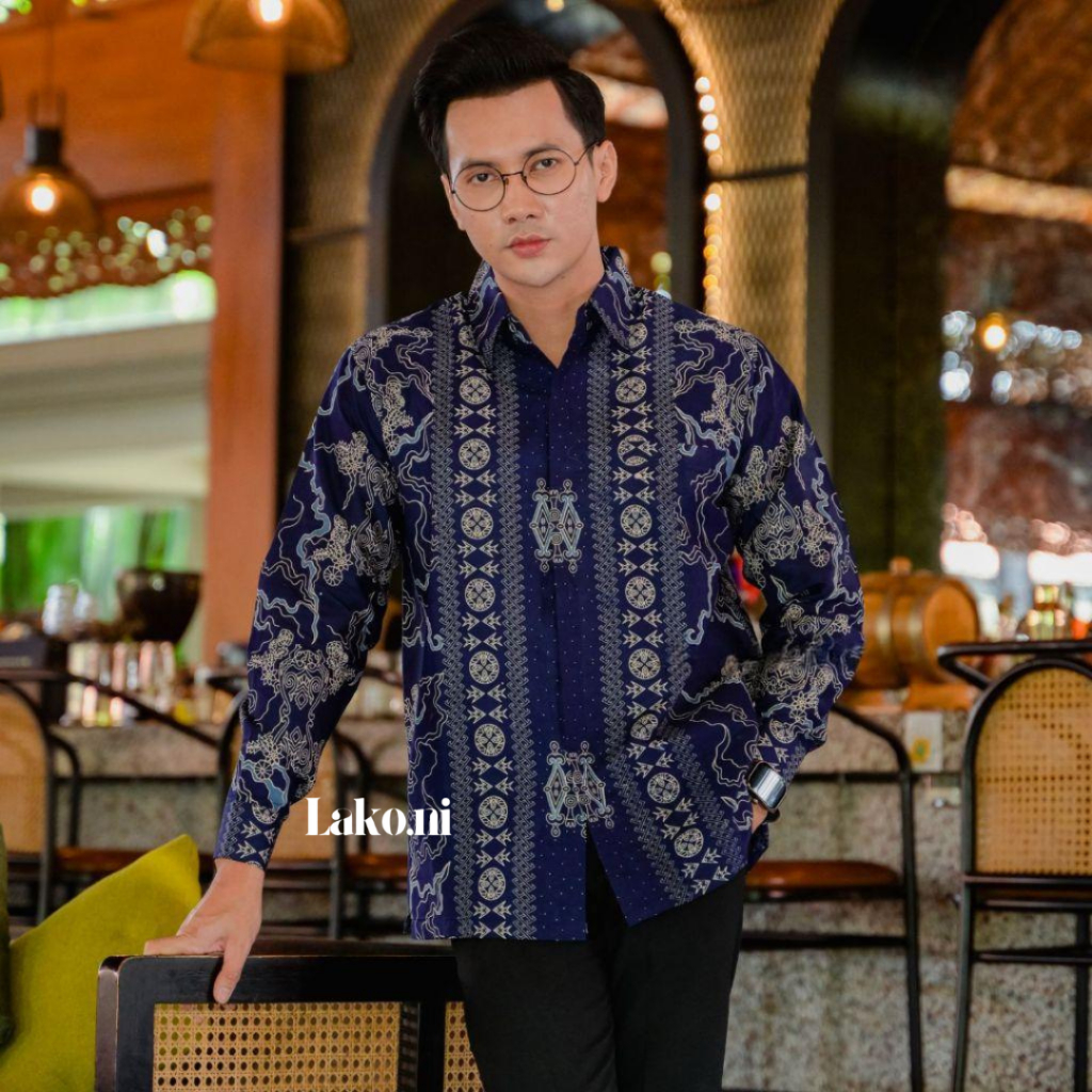 Baju Batik Pria Lengan Panjang ORCA Navy Baju Batik Pria Premium