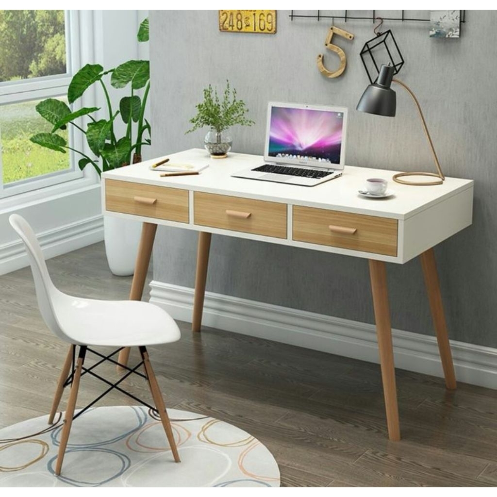 meja belajar minimalis modern, meja kerja warna putih scandinavian