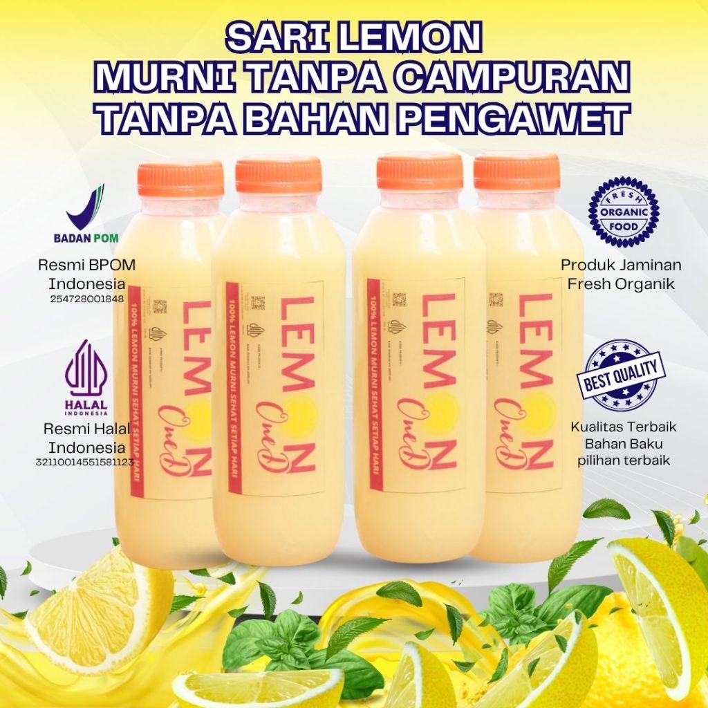 

PAKET HEMAT 4 BOTOL 250ML SARI LEMON MURNI TANPA CAMPURAN RESMI BPOM HALAL