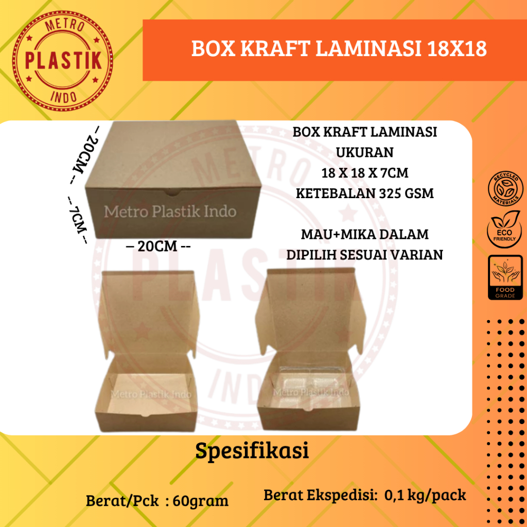 

Box Kraft Laminasi 18x18 | Kotak Nasi | Dus Kemasan Makanan 18 x 18 Coklat