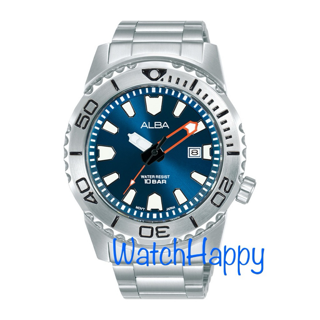 WatchHappy Alba AG8M07X1 Men Sport Watch Blue Dial Stainless Steel Strap AG8M07 Best Seller ORIGINAL