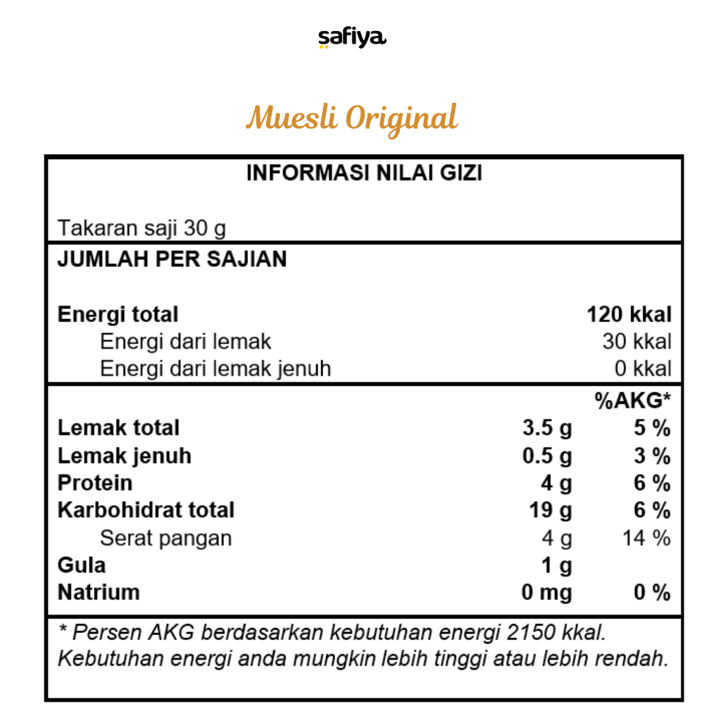 

XMASTER MUESLI SAFIYA ORIGINAL 1 KG DRIED FRUIT SEREAL SEHAT TINGGI SERAT