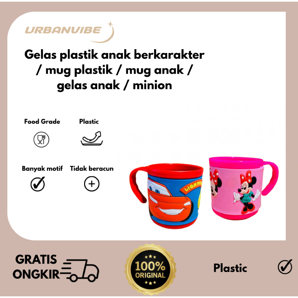 Gelas plastik anak berkarakter / mug plastik / mug anak / gelas anak / minion