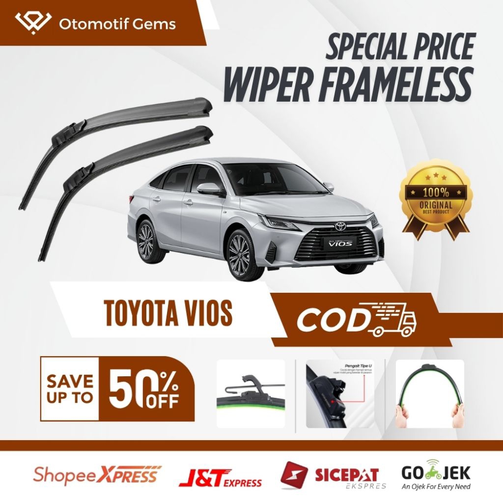 Wiper Frameless Mobil Toyota Vios Halus Anti Suara Sepasang Isi 2 Pcs Kanan Kiri | Wiper Kaca Mobil 