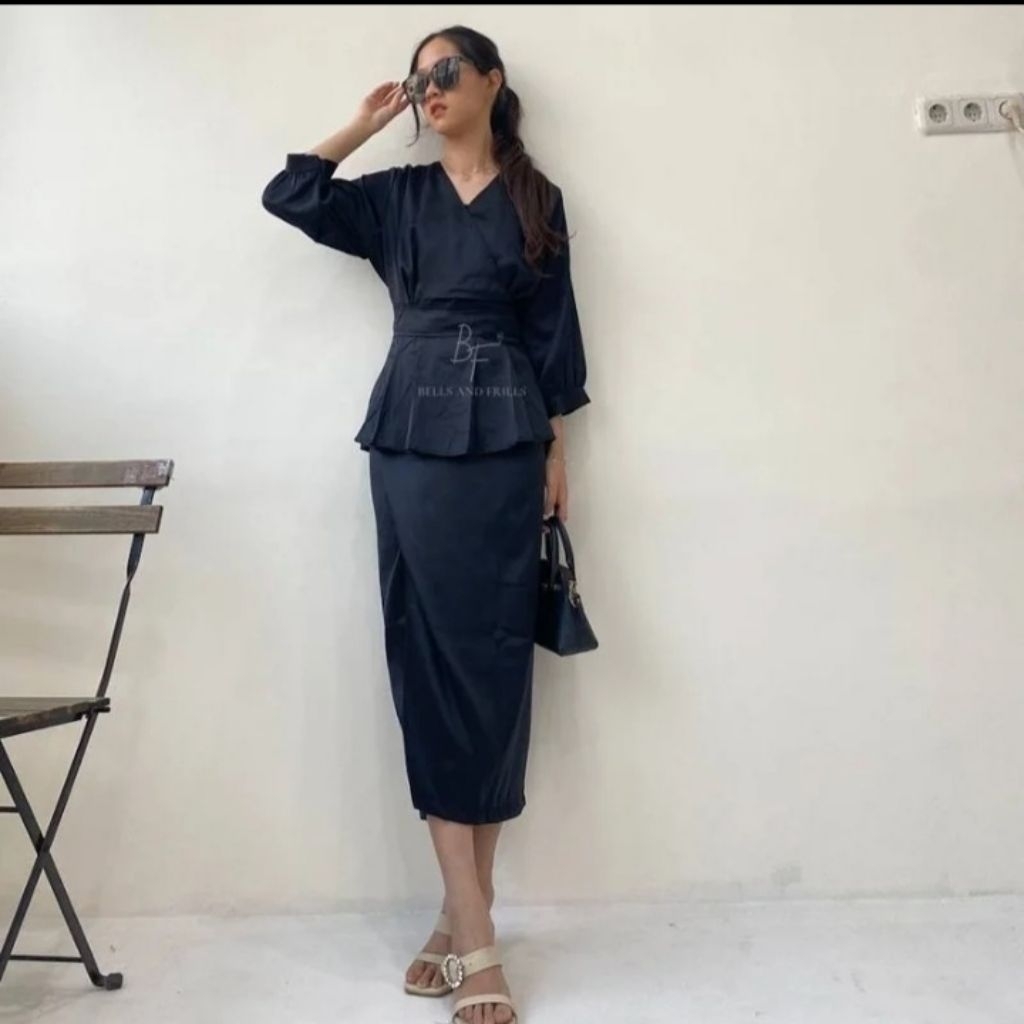 One Set Rok Lilit Satin / Kimono Blouse / Set Satin Wrap Skirt Kondangan / One Set Satin Modern Eleg