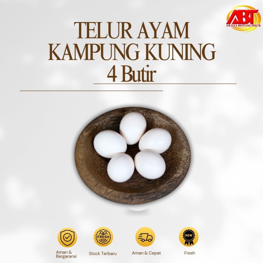 

ABT - Telur Ayam Kampung Isi Kuning Premium Garansi Segar - Isi 4 Butir Lezat dan Bergizi (FRESH-AMAN-BERGARANSI)