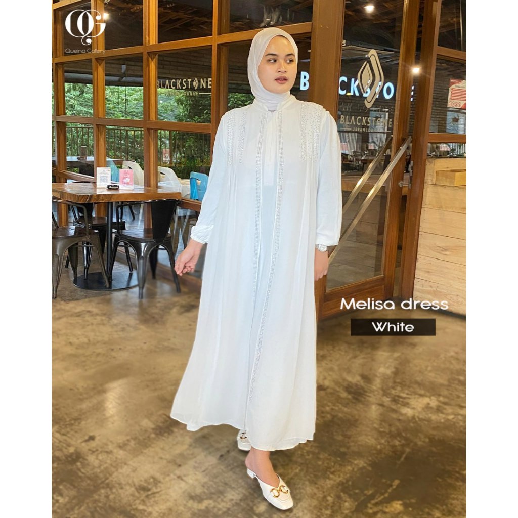 Melisa Dress Abaya Wanita Hitam Putih Ceruty Babydoll Premium