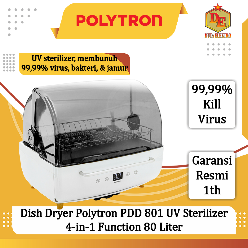 Dish Dryer Polytron PDD 801 UV Sterilizer 4-in-1 Function 80 Liter