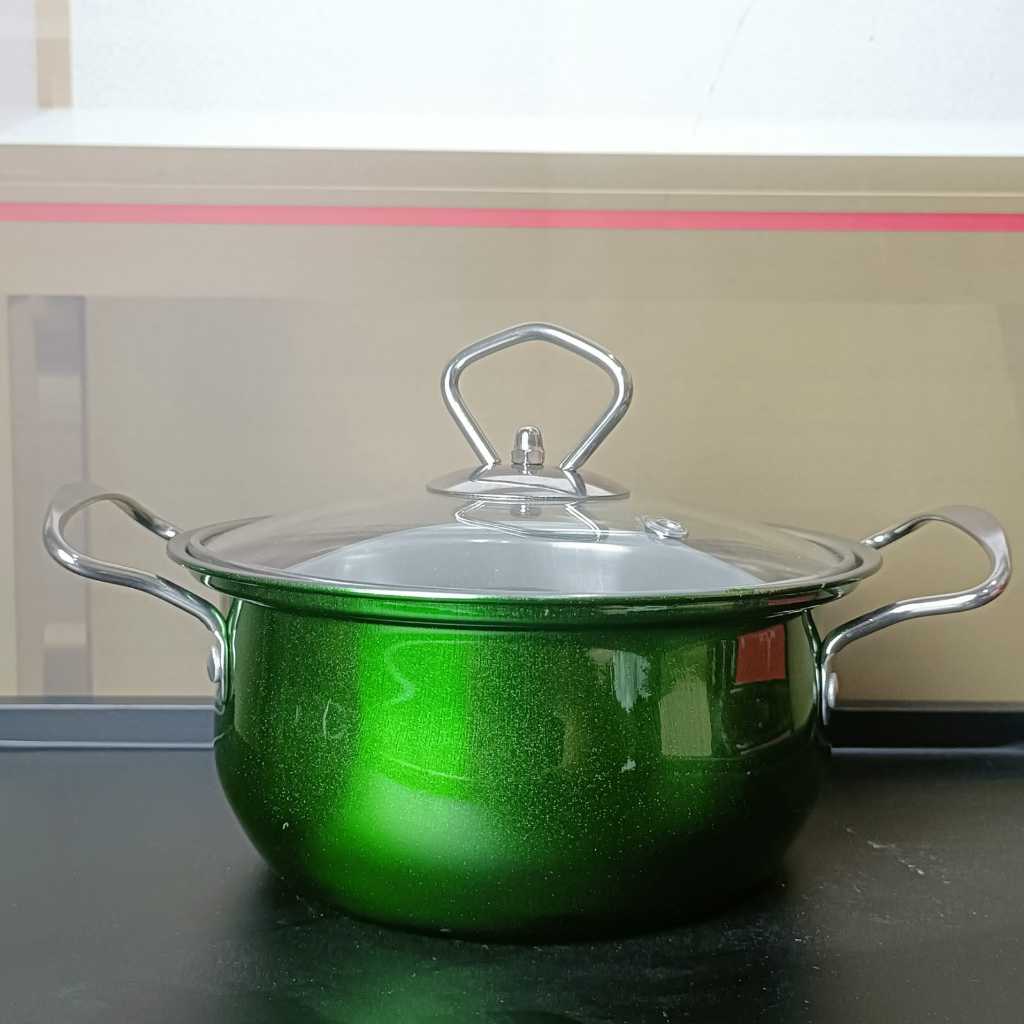 Baru Panci Korea korean High Pot Panci Warna Tutup Kaca Double Bottom tebal stainless steel