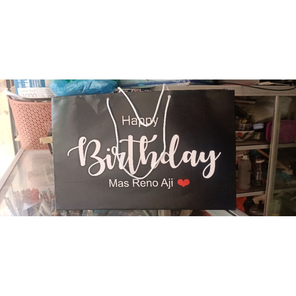 

paperbag custom warna hitam + tulisan