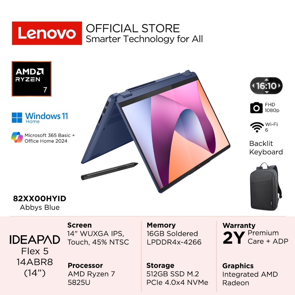 Lenovo 2in1 IdeaPad Flex 5 14ABR8 AMD Ryzen 7 5825U Win11 16GB 512GB SSD 14" WUXGA IPS Glossy Touch 