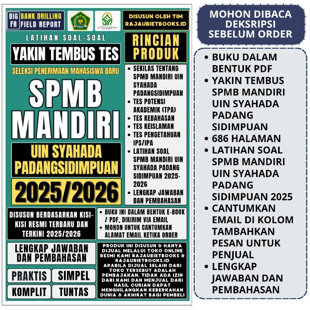 BUKU YAKIN TEMBUS TES SPMB MANDIRI UIN SYAHADA PADANGSIDIMPUAN 2025 - SELEKSI MANDIRI UIN  PADANGSID