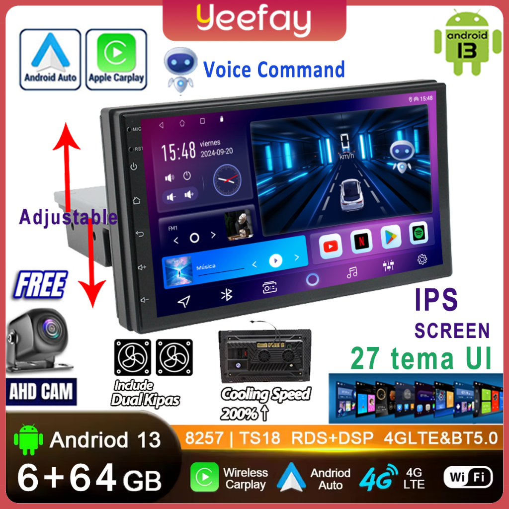 LALAHOO 8G+128G Universal Single Din Android 14 Head Unit Untuk Semua 12V Mobil 7/9 Inch