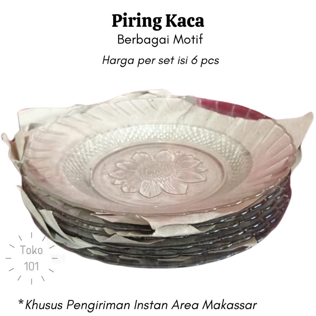 JUAL MURAH Piring Kaca Bening Motif Cantik Set isi 6pcs