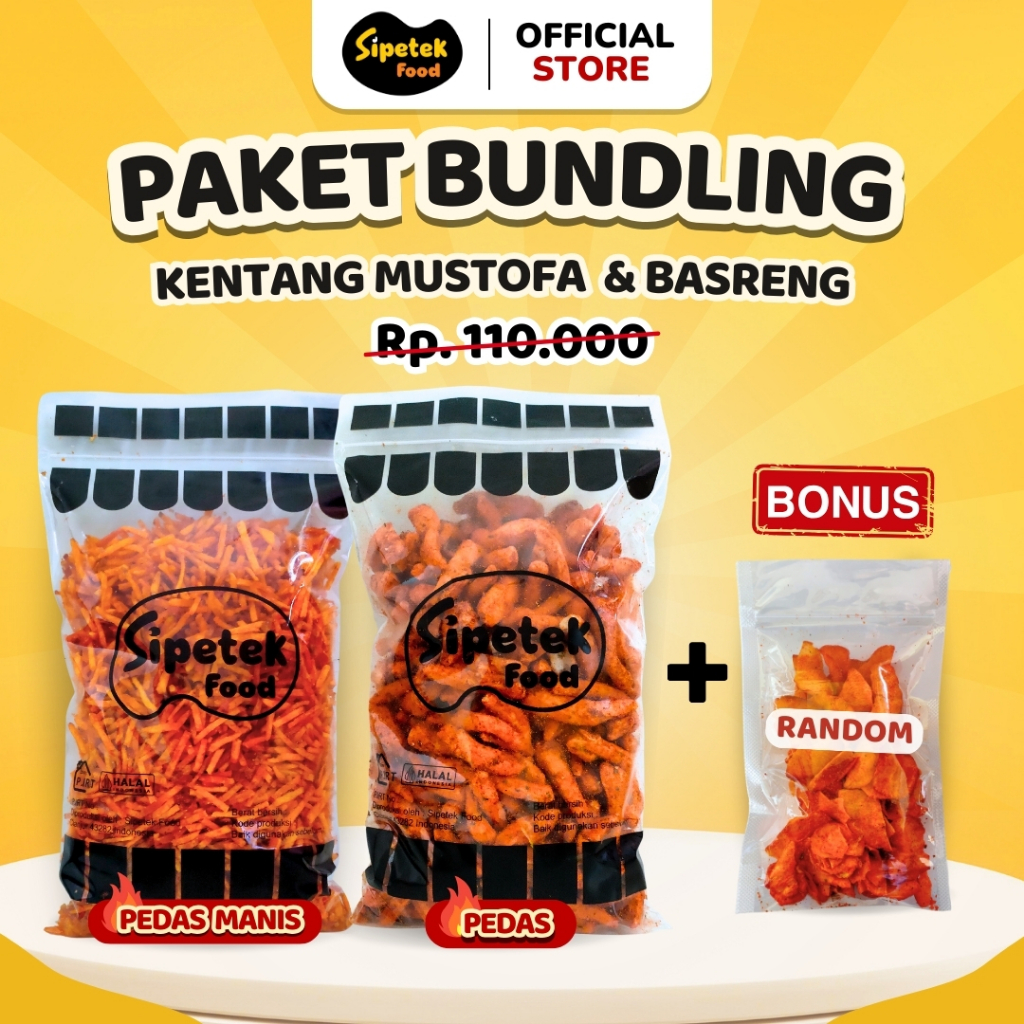 

[Spesial] Paket Bundling Kentang Mustofa 500gr dan Basreng 500gr Pouch Sipetek