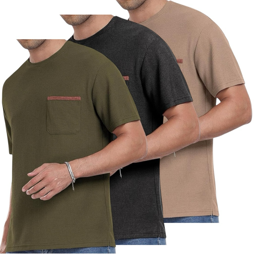 Kaos Bahan Waffle Paket 3 Pcs | Kaos Waffle Kantong Pendek | Kaos Oblong Waffle Premium | Kaos Waffl