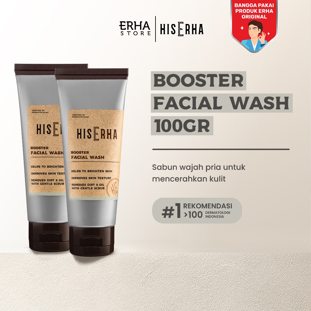 HIS ERHA Brightening Booster Facial Wash 100G (2pcs) - Sabun Cuci Muka Pria untuk Mencerahkan wajah,