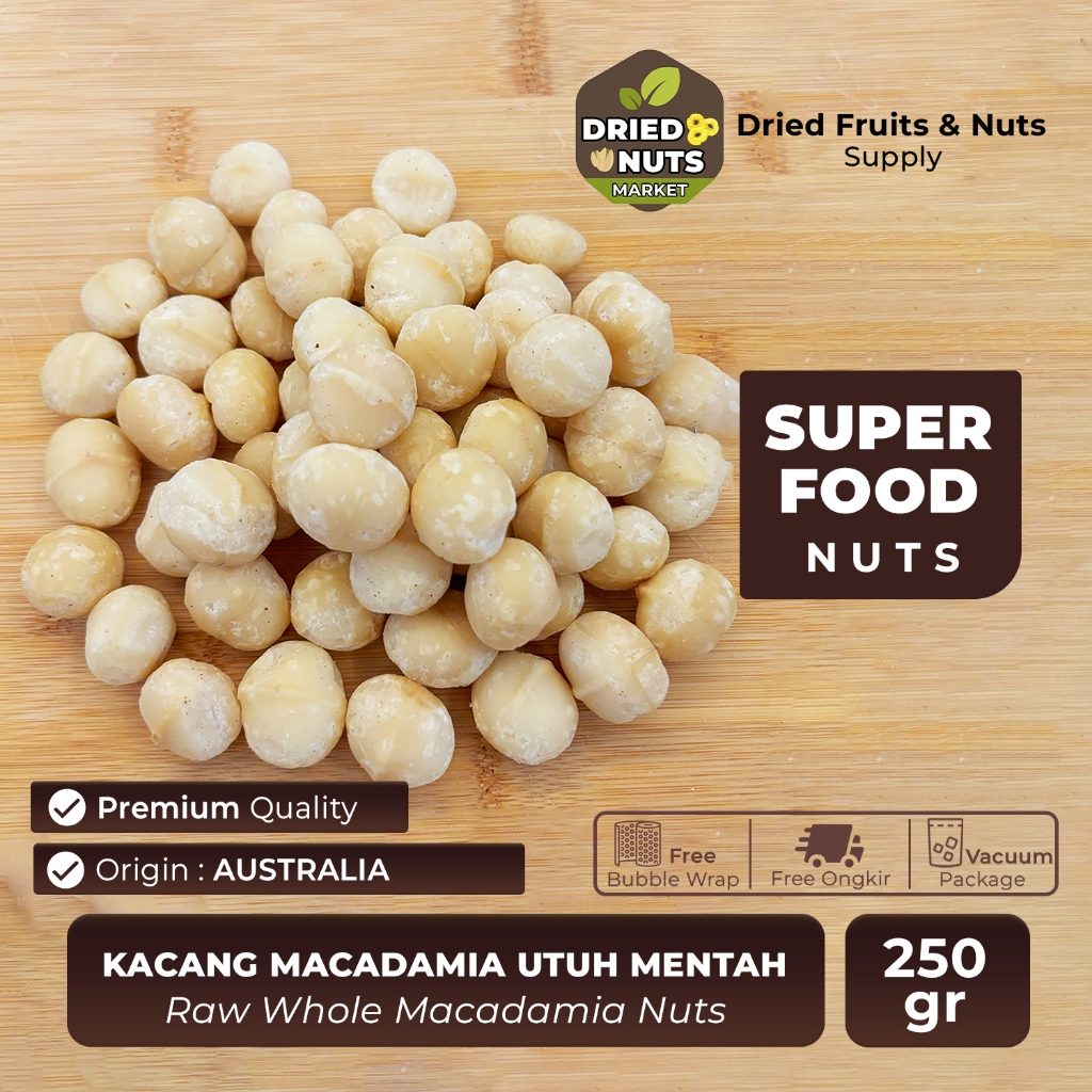 

Kacang Macadamia Mentah Utuh 250gr | Raw Whole Macadamia Nuts Australia