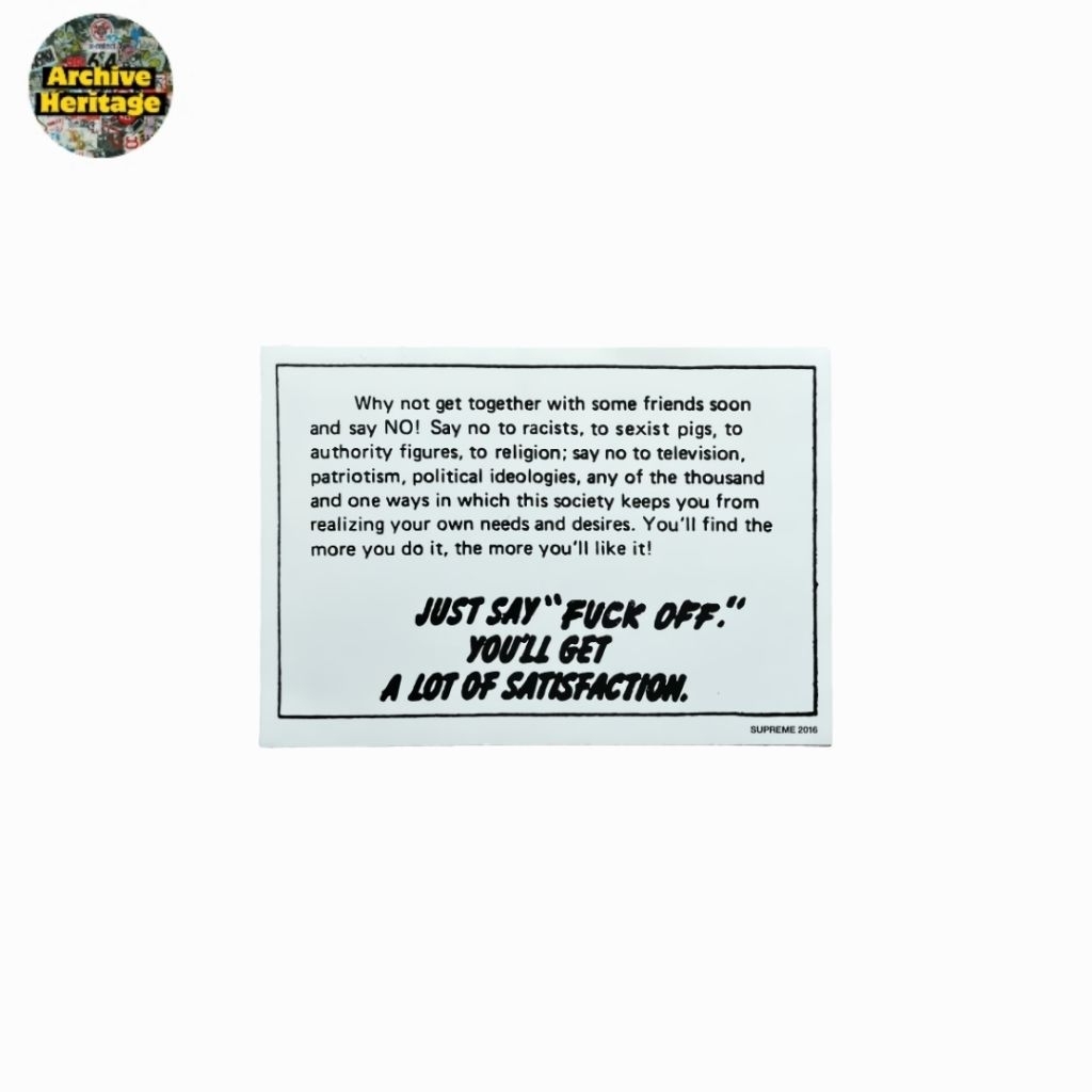 

sticker Supreme Just say f*ck off streetwear stiker