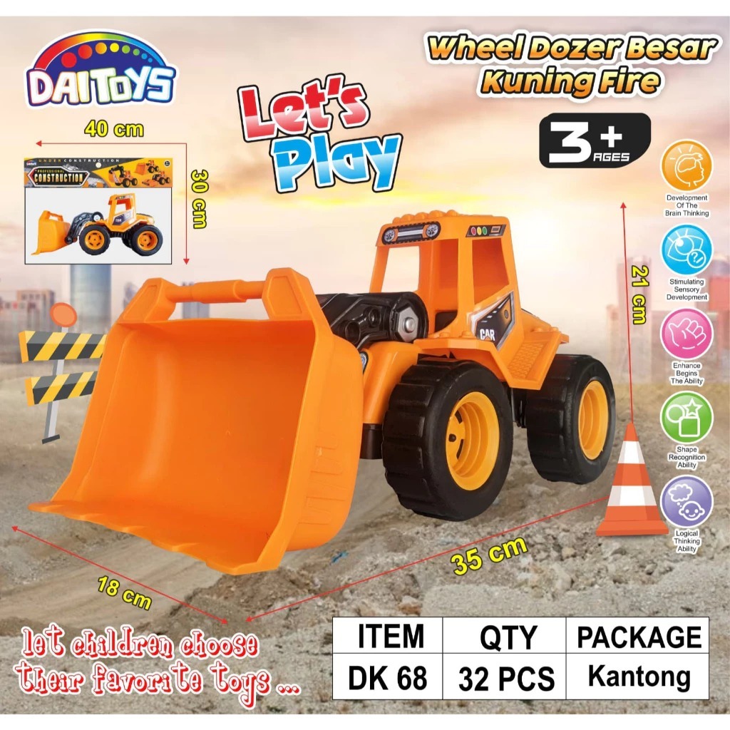 Mainan Anak Mobil Excavator Wheel Dozer Besar Kuning Fire DK.68 // Mainan Anak Mobil Kontruksi Excav