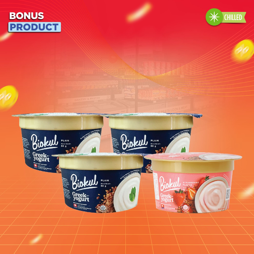 

BONUS PRODUK 3 PCS BIOKUL GREEK YOGURT PLAIN FREE 1 PCS STRAWBERRY 80 GR
