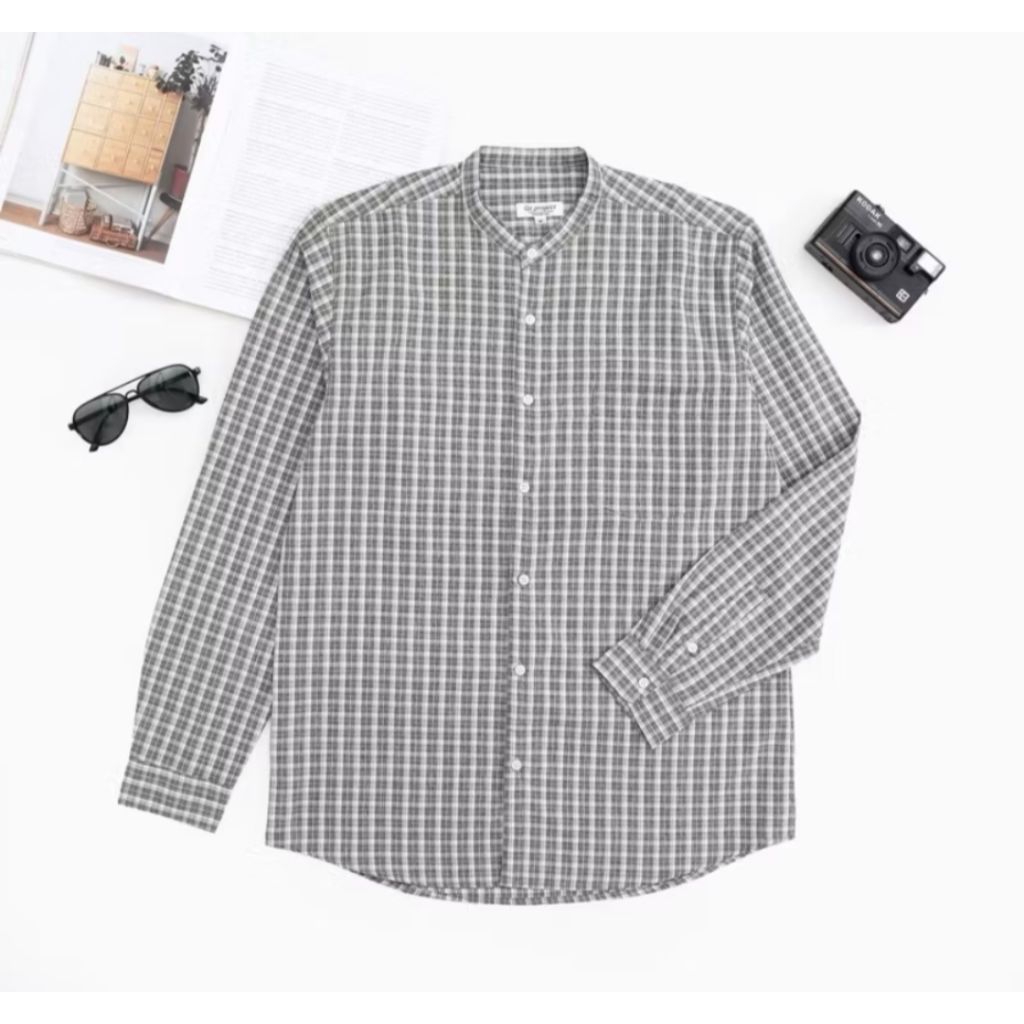 New Kemeja Shanghai Panjang Pria kotak-kotak Frame