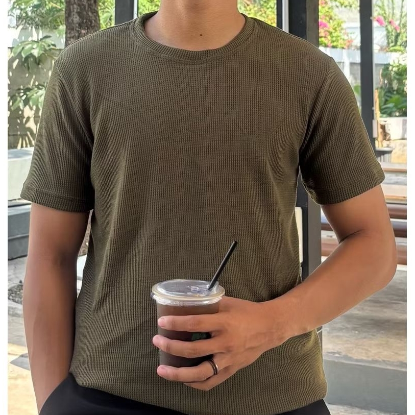 LERSA Kaos Polos Pria Tshirt Waffle Lengan Pendek