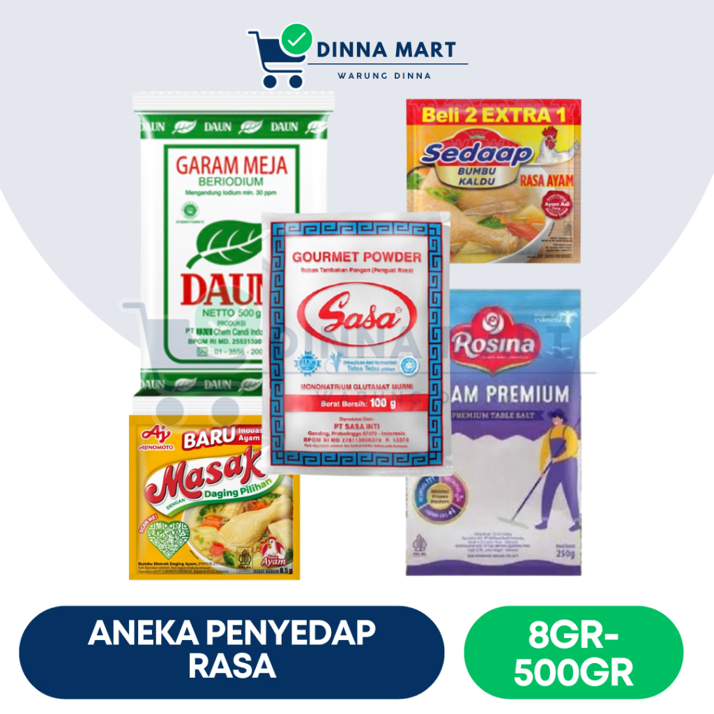 

Aneka Bumbu Dapur Penyedap Rasa: Masako, Sedaap, Sasa, Garam Rosina, Garam Daun, MSG, Kaldu Jamur - Kaldu Ayam - Kaldu Sapi