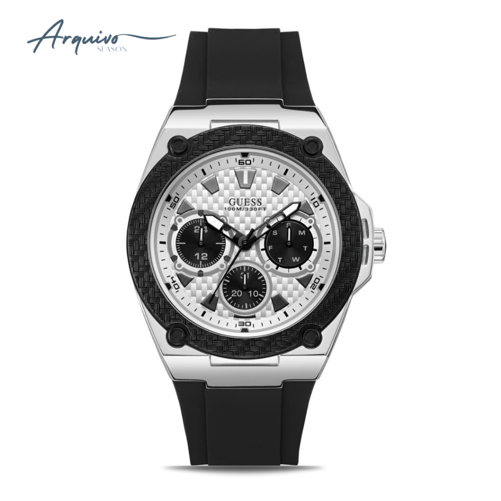 Jam Tangan Guess Pria Legacy Chronograph Black Rubber Casual Sporty Original W1049G3