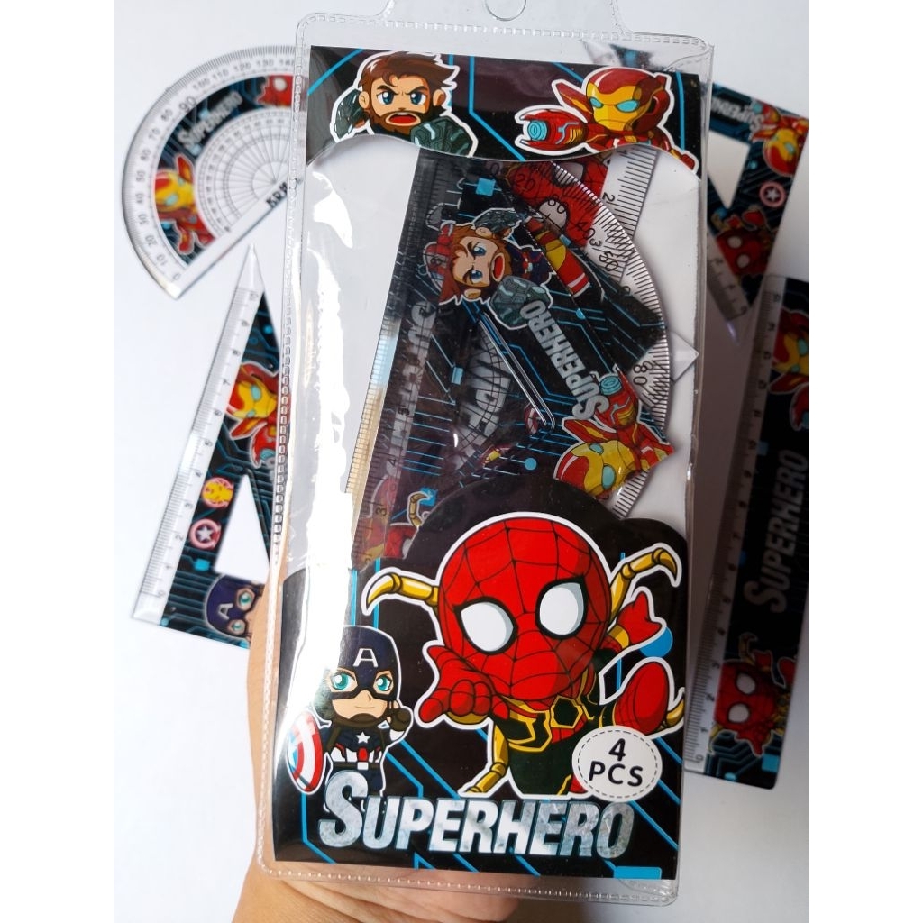

(4 PC) PENGGARIS KD-15-TC Z/ GARISAN SEGITIGA SET SUPERHERO GARISAN 15 CM,SEGITIGA,BUSUR,SIKU