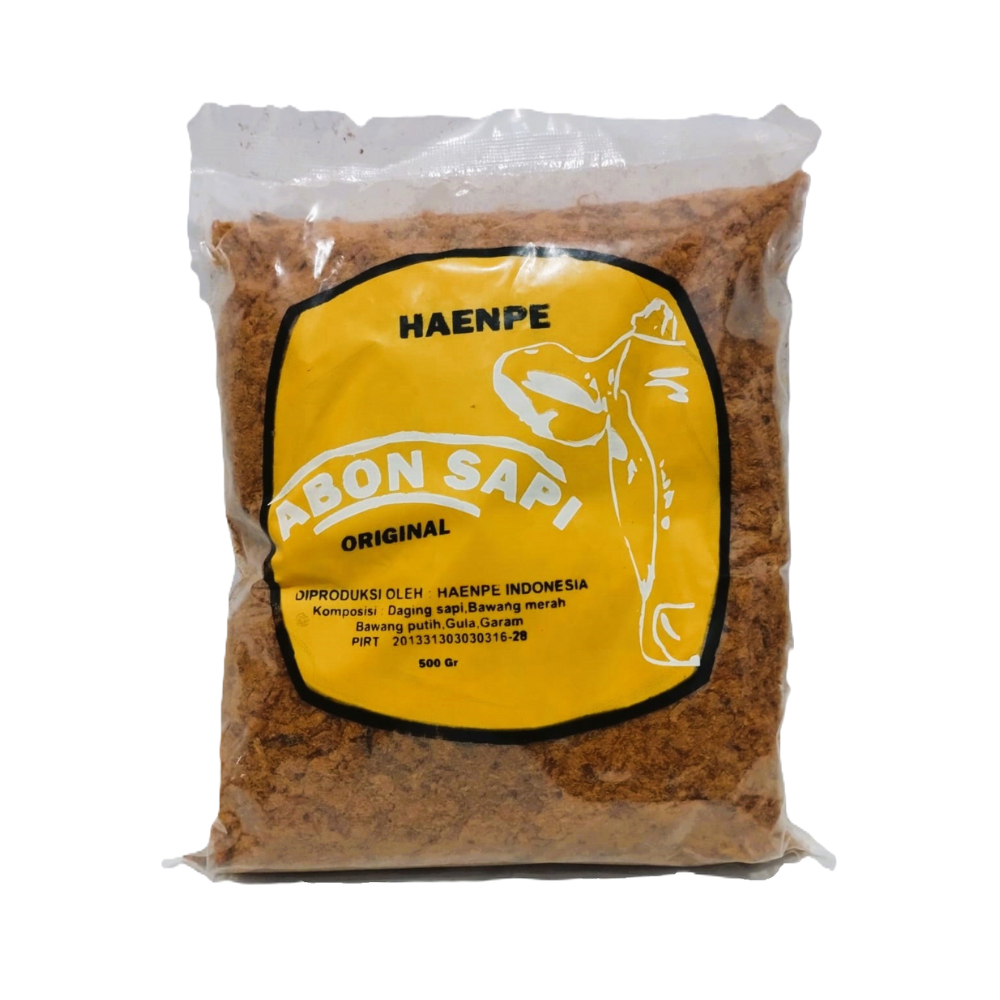 

Abon Sapi Original HAENPE 100% Daging Asli HNP Siap Saji Halal Kemasan 500 Gram - NEW PACK