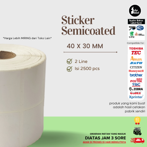 

Mi LABEL BARCODE 40 X 30 KERTAS STICKER LABEL SEMICOATED 40x30