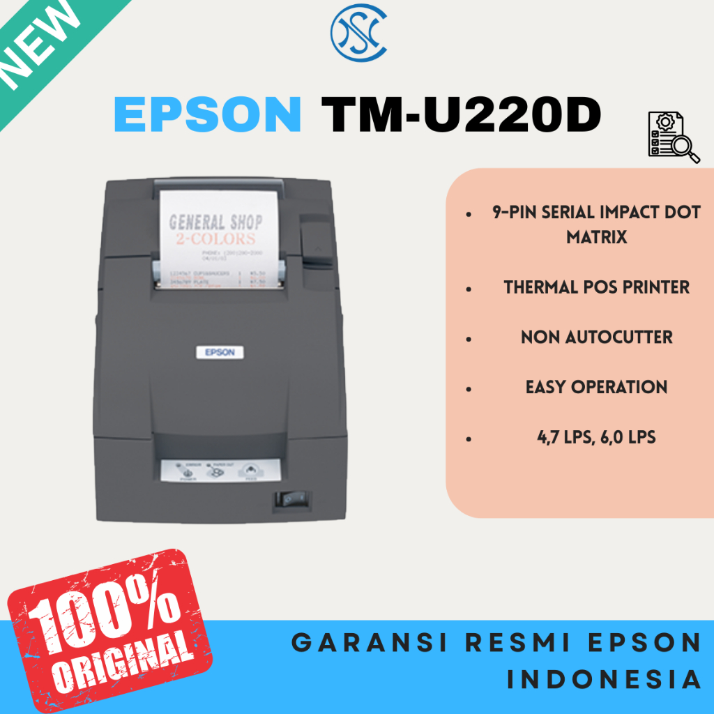 PRINTER EPSON TMU 220D NON AUTO CUTTER THERMAL POS PRINTER EPSON