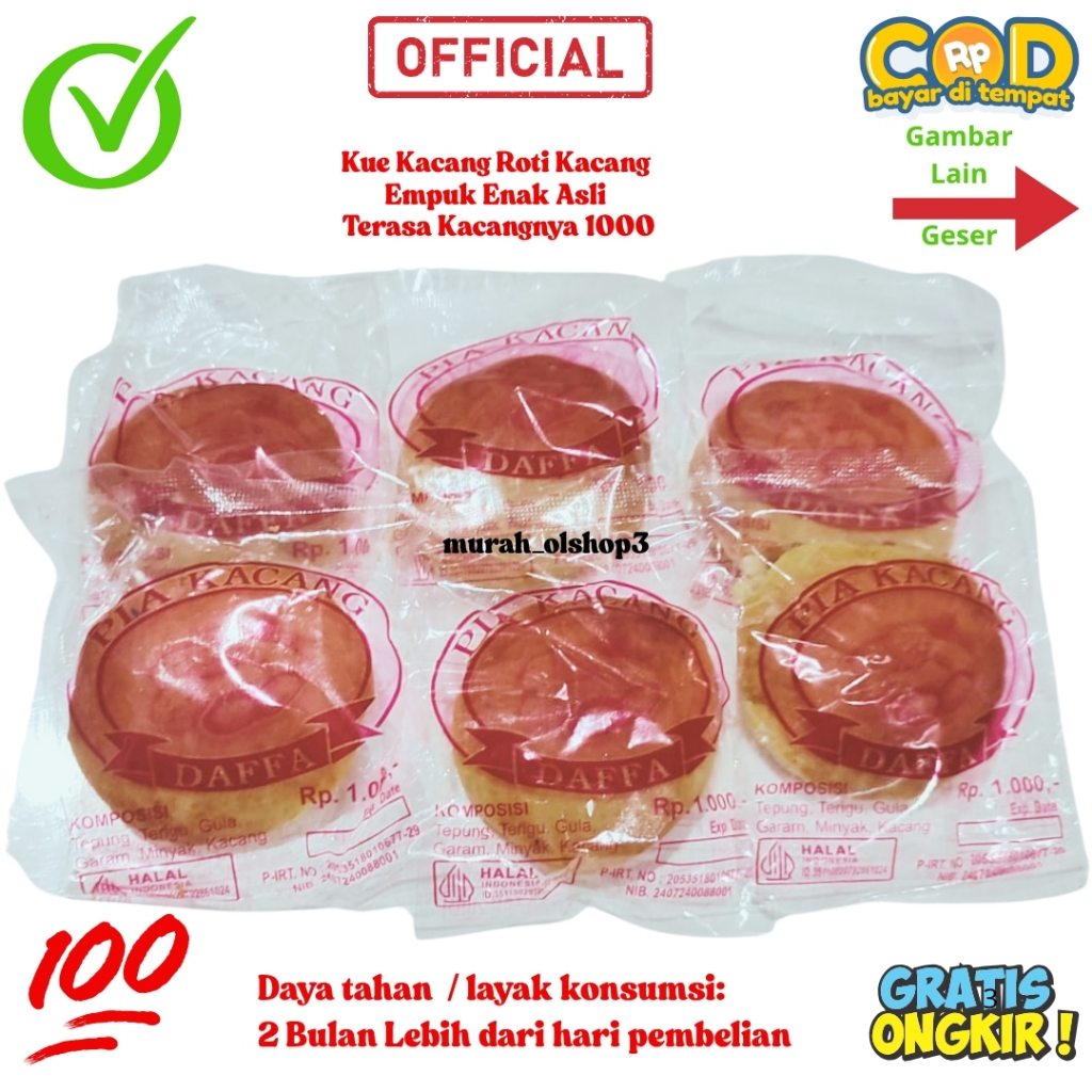 

Roti Kue Kacang Tidar Isi 1 Pcs / Keping 1000