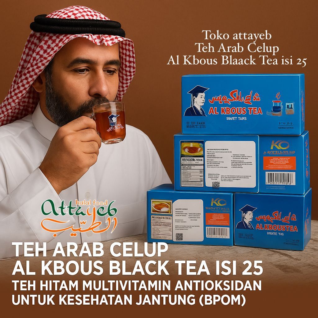

Teh Arab Celup Al Kbous isi 25 Blaack Tea AlKbous SINCE 1948 Saudi Arabia Hitam Multivitamin Antioksidan Untuk Kesehatan Jantung (BPOM)