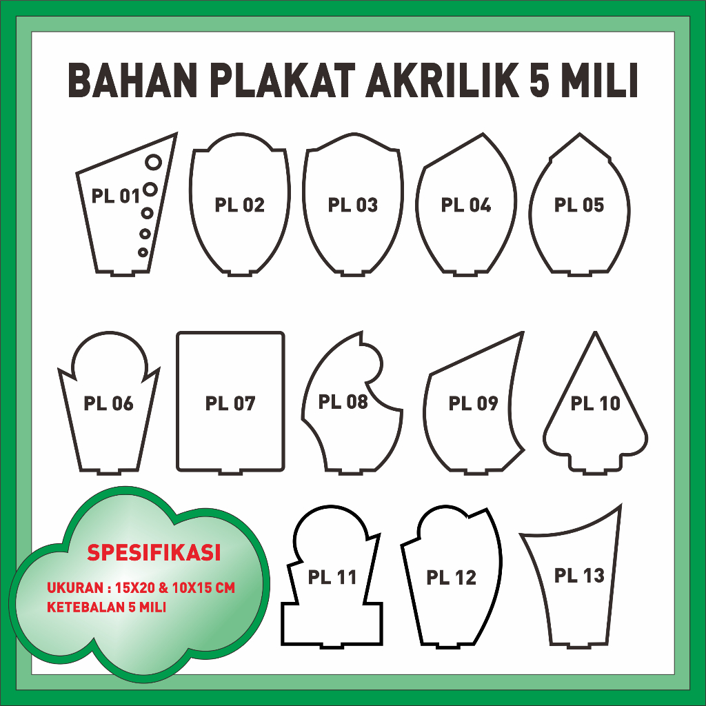 BAHAN PLAKAT AKRILIK POLOS 5 MILI 15X20 & 10X15