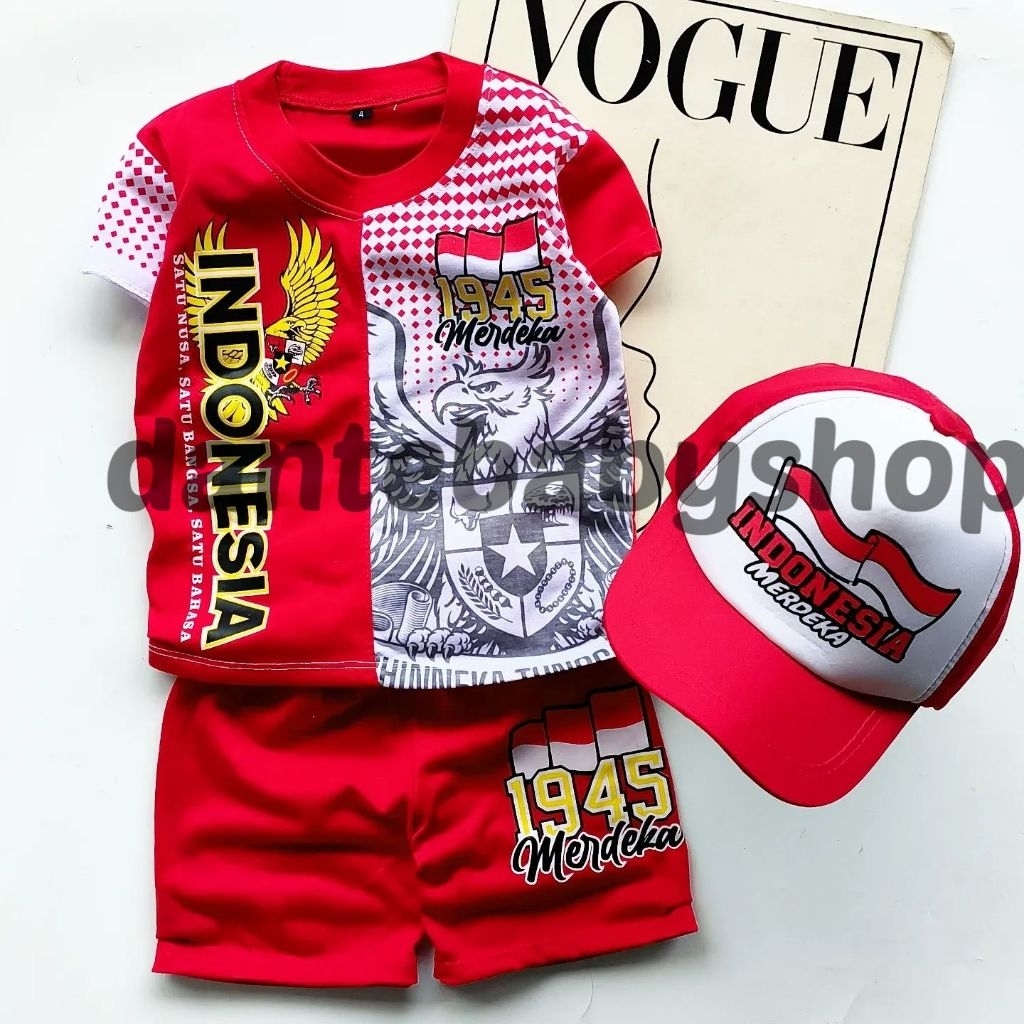 SETELAN MERAH PUTIH ANAK BAJU DIRGAHAYU INDONESIA ANAK UNISEX UNTUK UMUR 1-10TAHUN