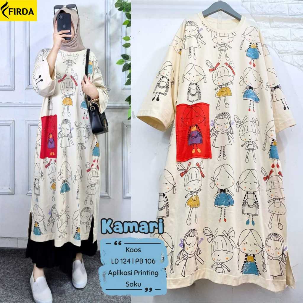 LONG TUNIK MIDI KAOS COMBED SABLON HQ