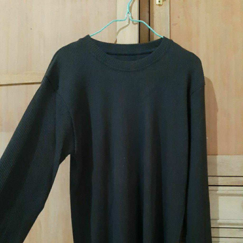 Baju kaos rib premium wanita hitam lengan panjang polos