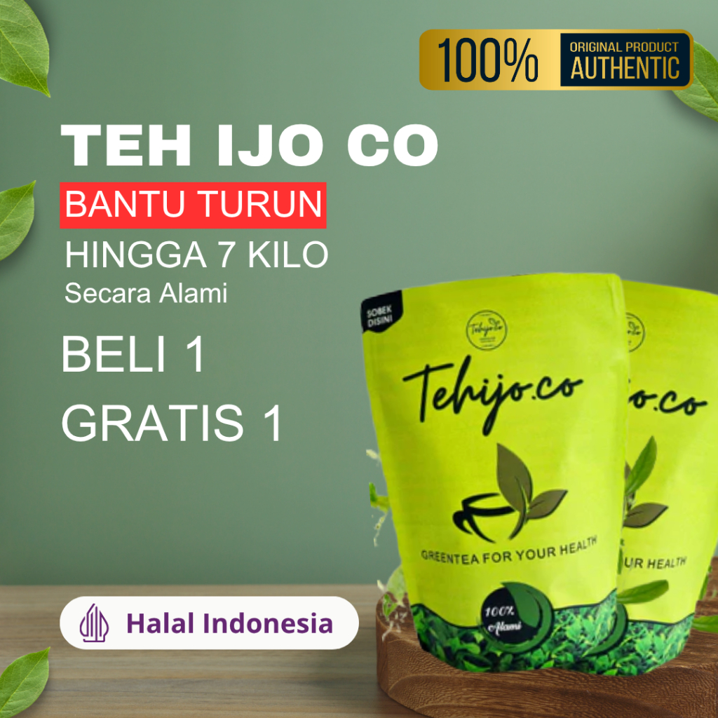 Tehijo.Co Beli 1 Gratis 1 Teh hijau Alami Organik Minuman Penurun berat badan Diet Pelangsing.
