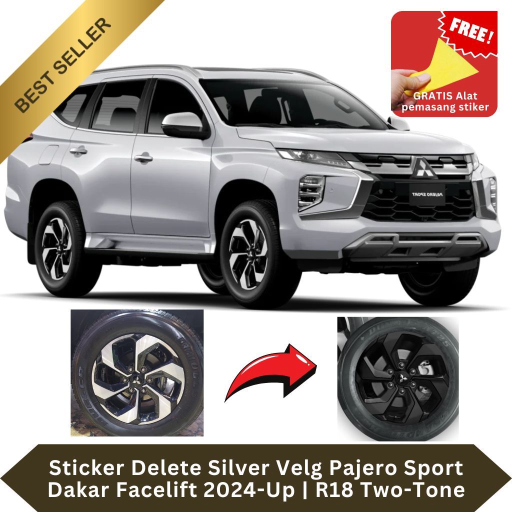 Sticker Delete Silver Velg Pajero Sport Dakar Facelift 2024-Up | R18 Two-Tone