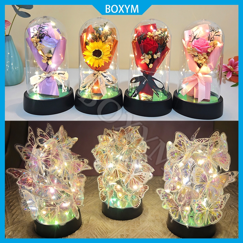 DIY Butterfly Lampu Gift Box / Mawar Bunga Led Bunga Hadiah Ulang Tahun / Hadiah Di Hari Valentine