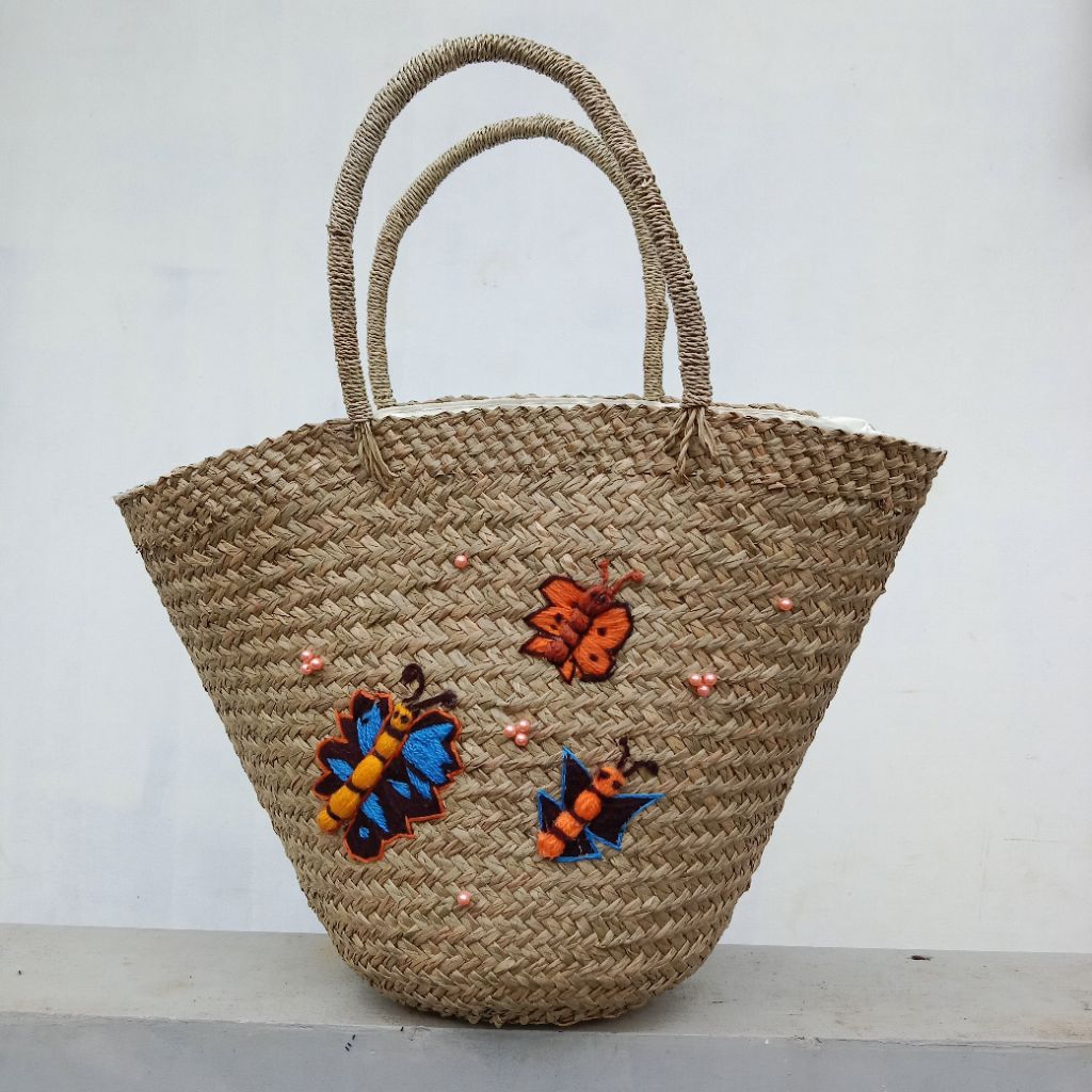 Tas anyaman mendong / Tas mendong / Tas bakul mendong sulam / Tas mendong sulam / Tas bakul mendong 